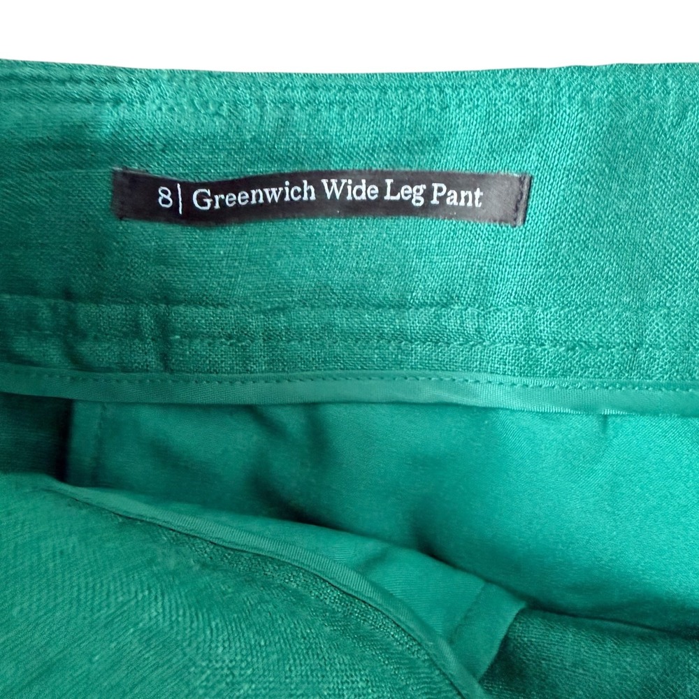 Talbots Greenwich Women's 8 Heritage Green 100% Linen Wide Leg Pants Trousers - Picture 6 of 7